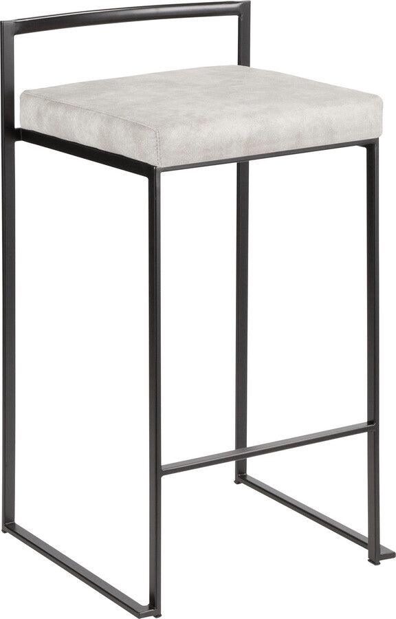 Lumisource Barstools - Fuji Stackable Counter Stool in Black with Light Grey Cowboy Fabric Cushion - Set of 2