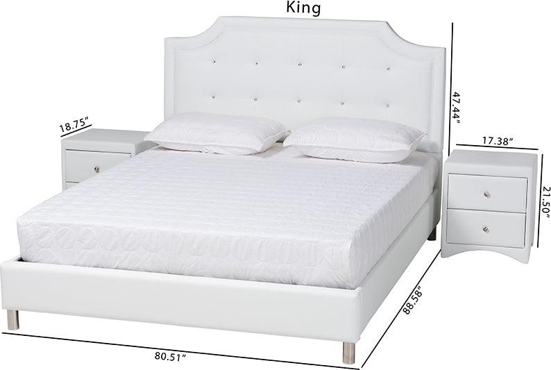 Wholesale Interiors Bedroom Sets - Carlotta Contemporary Glam White Faux Leather Upholstered King Size 3-Piece Bedroom Set