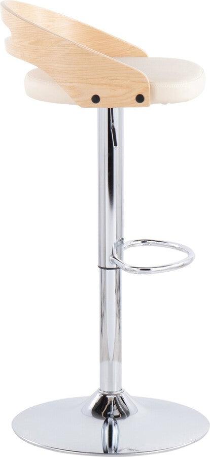 Lumisource Barstools - Cassis Mid-Century Modern Adjustable Barstool with Swivel in Natural Wood and Cream Faux Leather