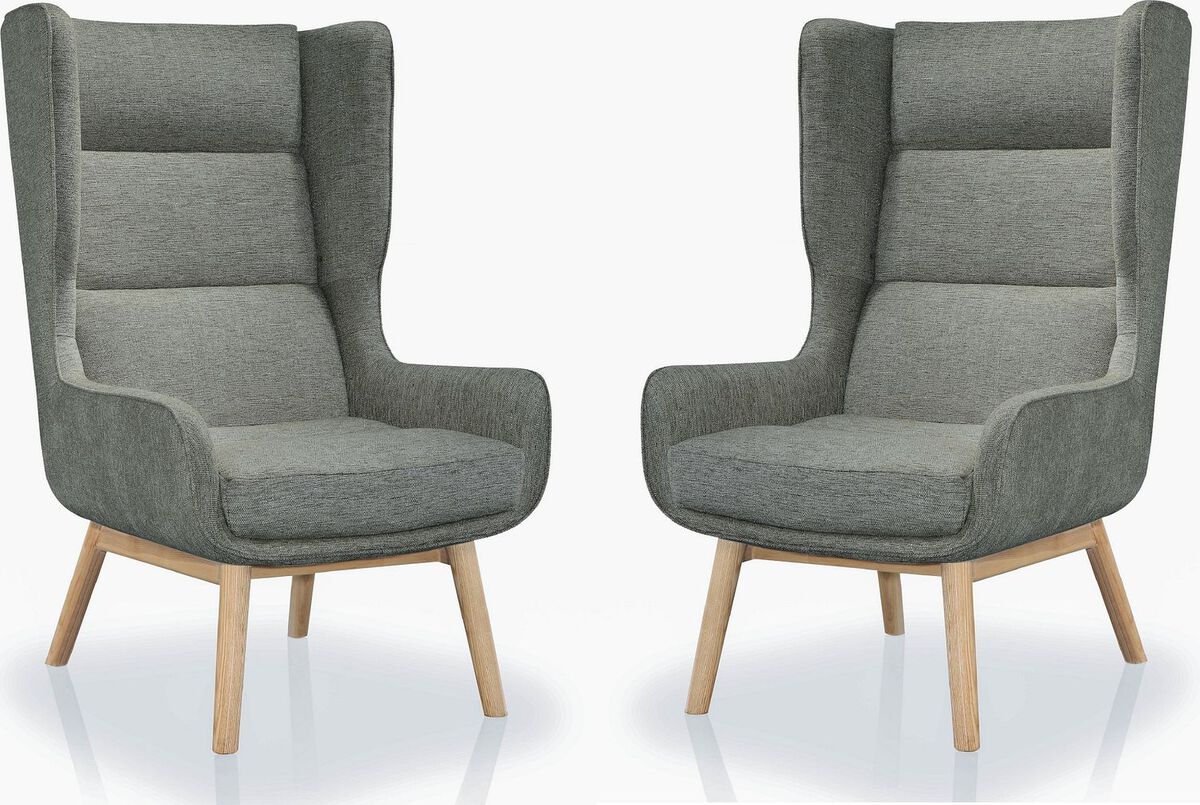 Manhattan Comfort Accent Chairs - Sampson Graphite and Natural Twill Accent Chair (Set of 2)