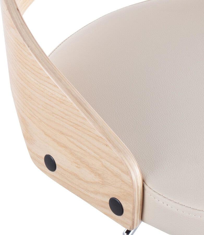 Lumisource Barstools - Cassis Mid-Century Modern Adjustable Barstool with Swivel in Natural Wood and Cream Faux Leather