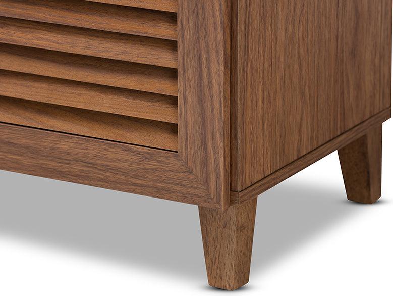 Wholesale Interiors Shoe Storage - Coolidge Modern And Contemporary Walnut Finished 5-Shelf Wood Shoe Storage Cabinet With Drawer