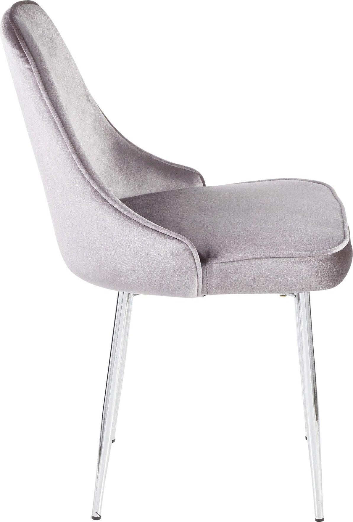 Lumisource Dining Chairs - Marcel Contemporary Dining Chair with Chrome Frame and Silver Velvet Fabric (Set of 2)
