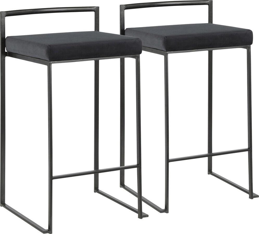 Lumisource Barstools - Fuji Contemporary Stackable Counter Stool in Black with Black Velvet Cushion - Set of 2
