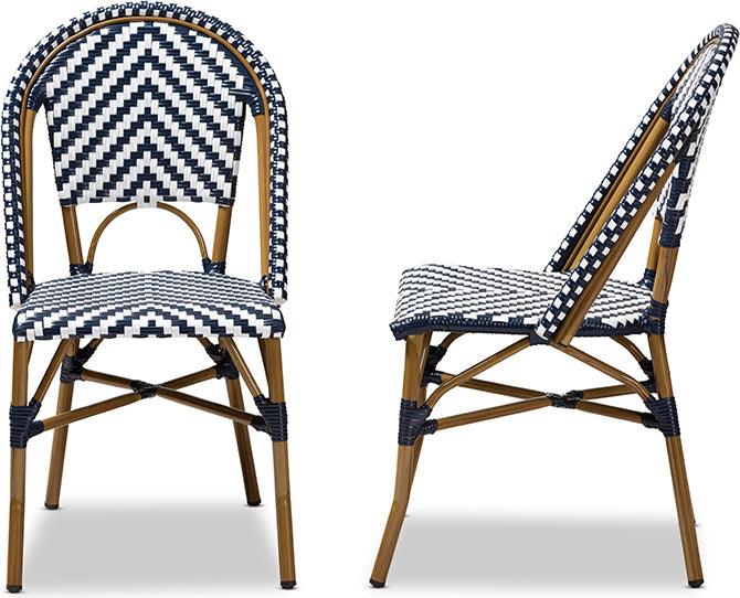 Wholesale Interiors Outdoor Dining Chairs - Celie Indoor & Outdoor White & Blue Bistro Dining Chair Set of 2