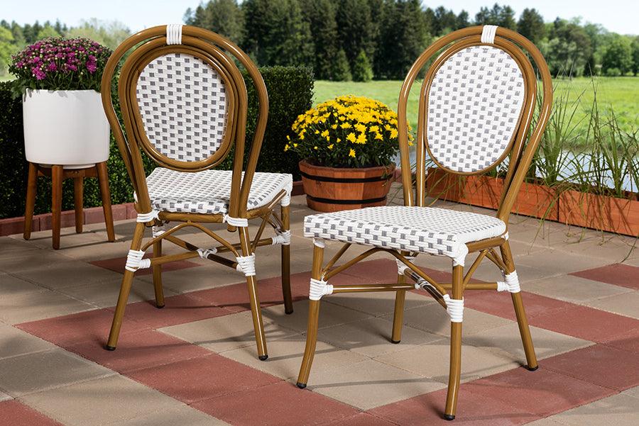 Wholesale Interiors Dining Chairs - Gauthier French Indoor And Outdoor Grey White Bamboo Style Stackable Bistro Dining Chair Set Of 2
