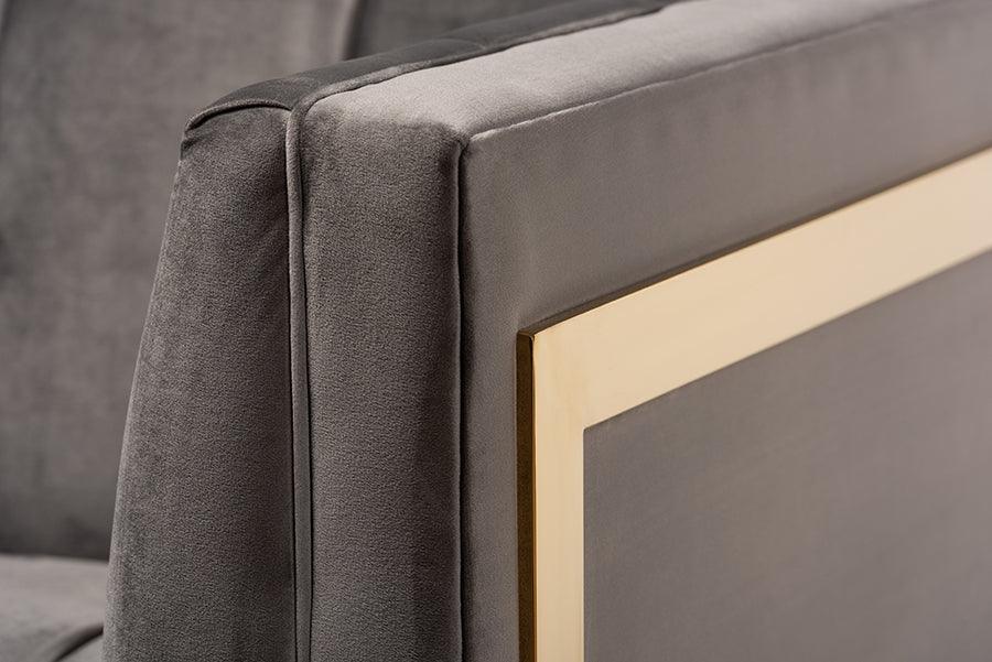 Wholesale Interiors Accent Chairs - Ambra Glam and Luxe Grey Velvet and Button Tufted Armchair with Gold-Tone Frame