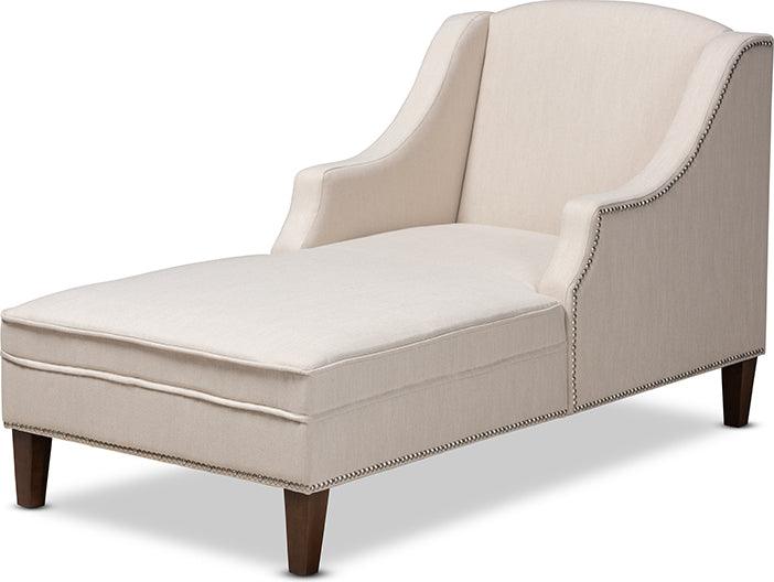 Wholesale Interiors Accent Chairs - Leonie Modern and Contemporary Beige Fabric Wenge Brown Chaise Lounge