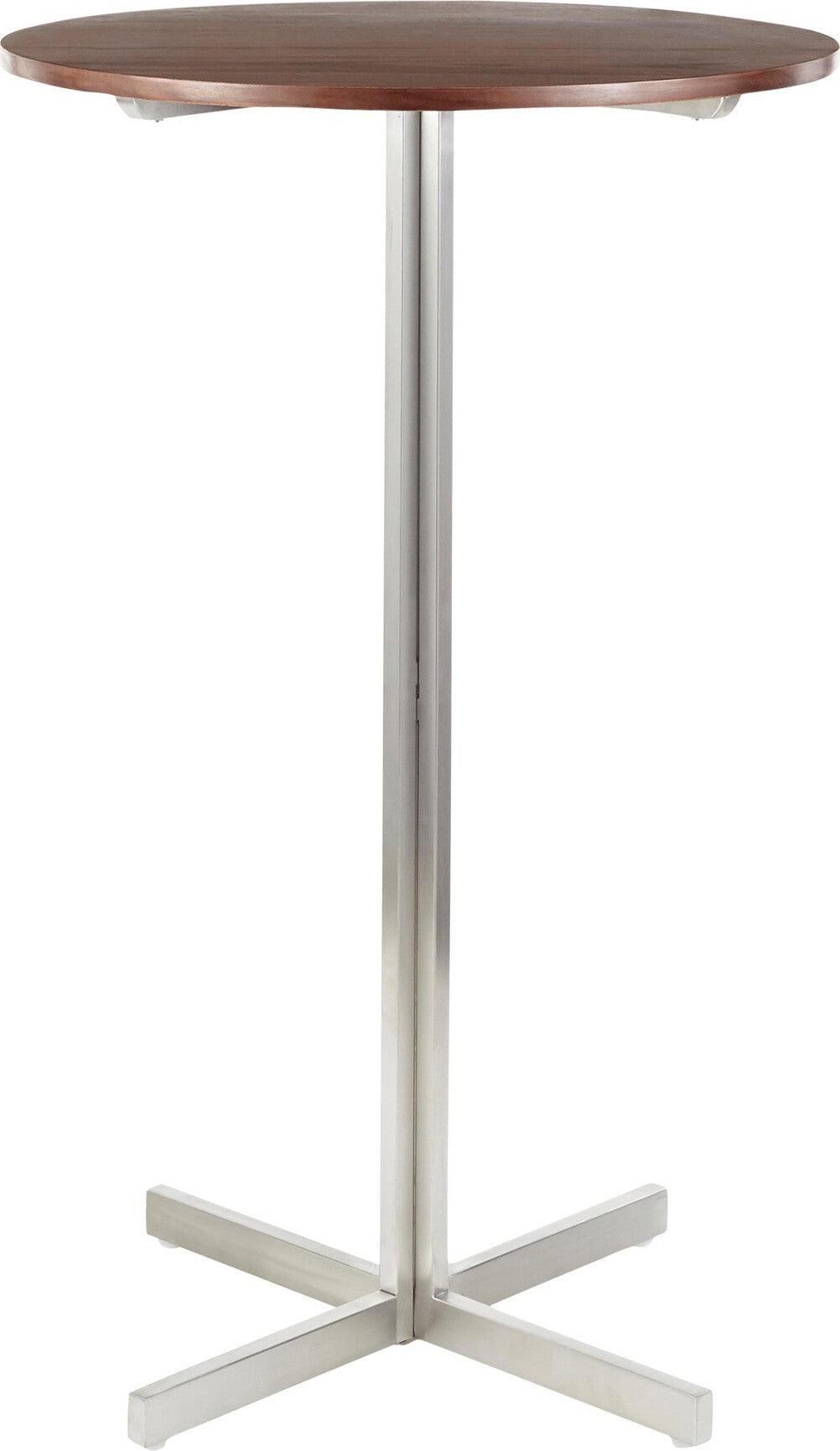 Lumisource Bar Tables - Fuji Contemporary Round Bar Table in Stainless Steel with Walnut Wood Top