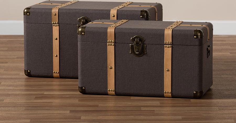 Wholesale Interiors Storage & Boxes - Stephen Transitional Brown Fabric and Brown Finished 2-Piece Storage Trunk Set