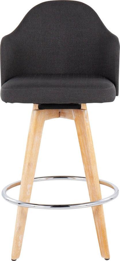Lumisource Barstools - Ahoy Counter Stool With Bamboo Legs & Round Chrome Metal Footrest With Charcoal Fabric