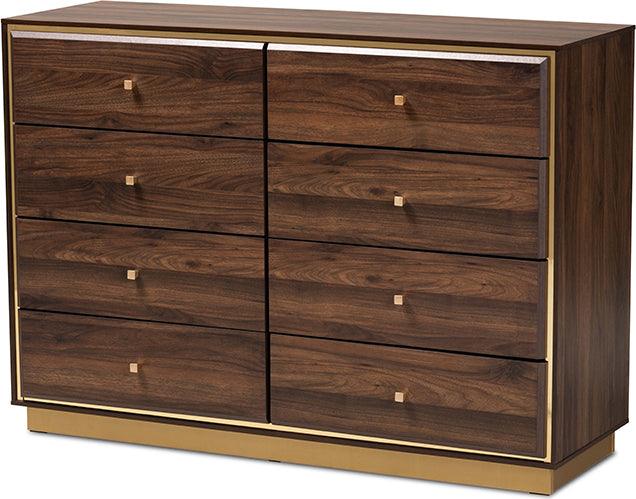 Wholesale Interiors Dressers - Cormac Modern and Contemporary Walnut Brown Wood and Gold Metal 8-Drawer Dresser