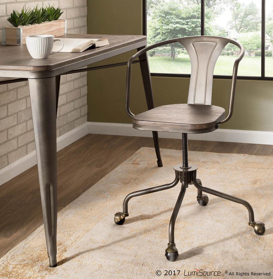 Lumisource Task Chairs - Oregon Industrial Task Chair in Antique Metal and Espresso Wood-Pressed Grain Bamboo