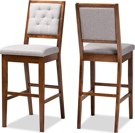 Wholesale Interiors Barstools - Gideon Contemporary Grey Fabric and Walnut Brown Wood 2-Piece Bar Stool Set