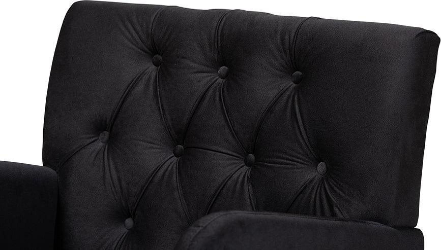 Wholesale Interiors Accent Chairs - Eri Contemporary Glam and Luxe Black Velvet and Walnut Brown Wood Armchair