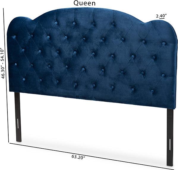 Wholesale Interiors Headboards - Clovis Modern and Contemporary Blue Velvet Queen Size Headboard