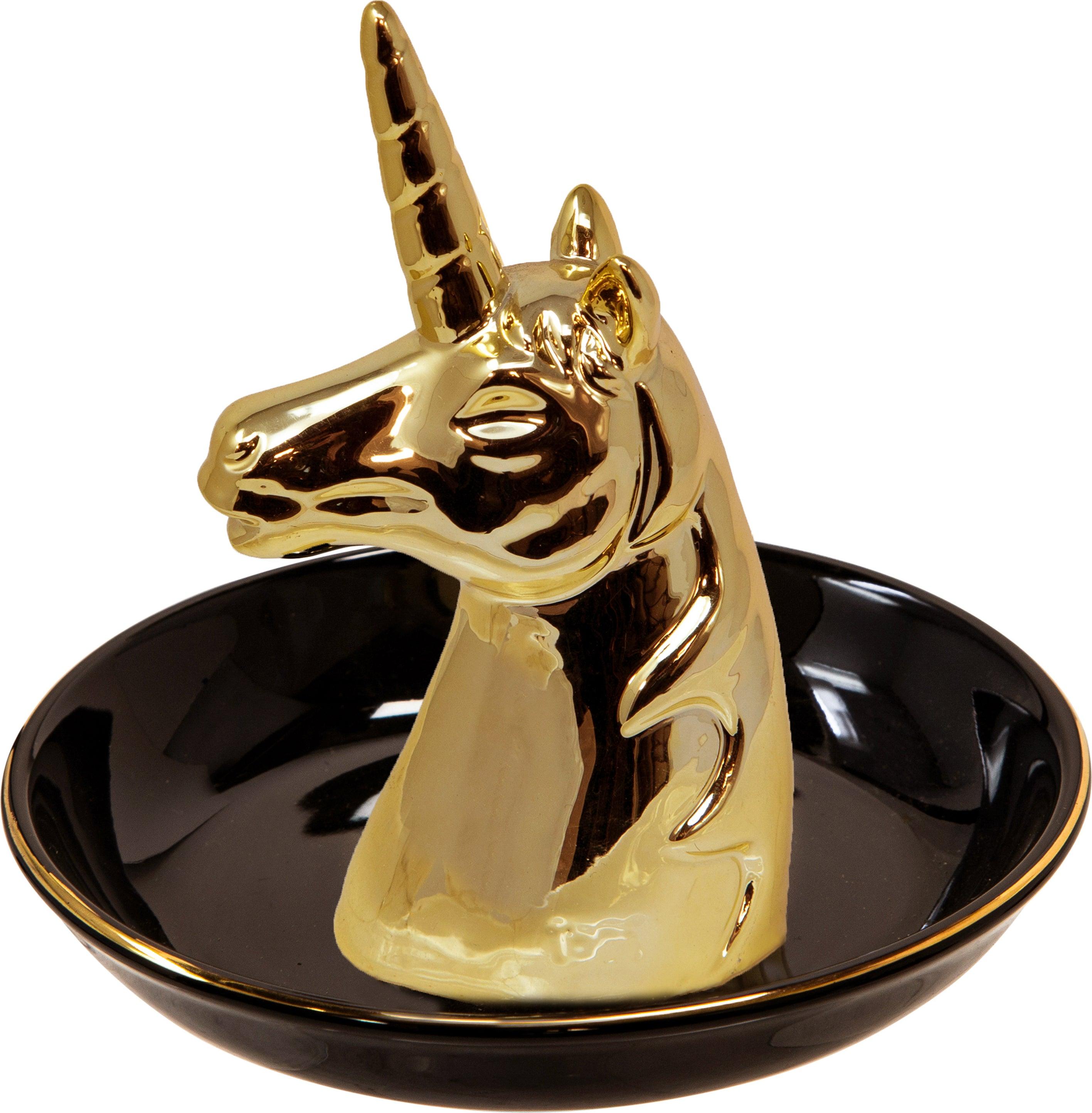Sagebrook Home Trinket Trays - Ceramic 6" Unicorn Trinket Tray Black & Gold