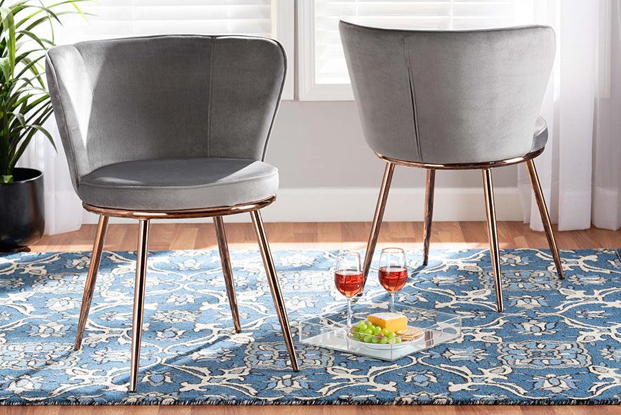 Wholesale Interiors Dining Chairs - Farah Glamour Dining Chair Gray & Rose Gold (Set of 2)