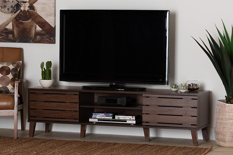 Wholesale Interiors TV & Media Units - Teresina Mid-Century Modern Transitional Walnut Brown Finished Wood 2-Door TV Stand