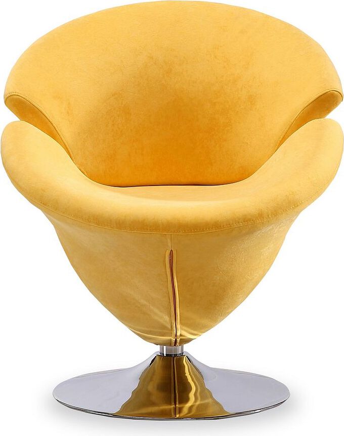 Manhattan Comfort Accent Chairs - Tulip Yellow and Polished Chrome Velvet Swivel Accent Chair