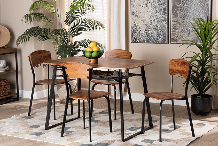 Wholesale Interiors Dining Sets - Elida Walnut Brown Finished Wood and Black Metal 5-Piece Dining Set