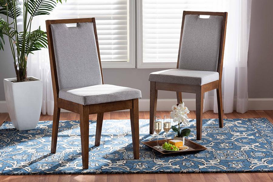 Wholesale Interiors Dining Chairs - Octavia Grey Fabric Upholstered and Walnut Brown Finished Wood 2-Piece Dining Chair Set