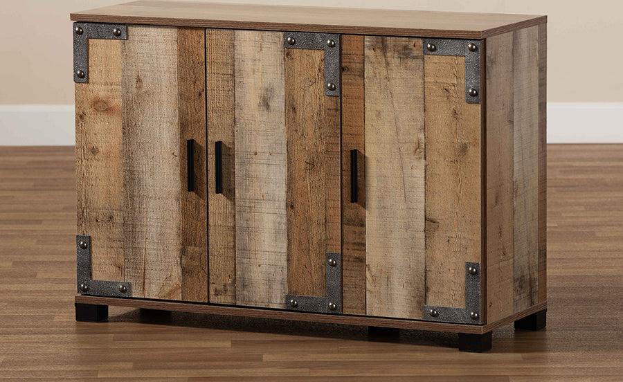 Wholesale Interiors Shoe Storage - Cyrille Modern and Contemporary Farmhouse Rustic Finished Wood 3-Door Shoe Cabinet