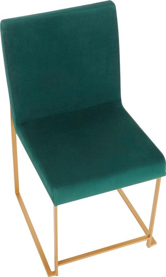 Lumisource Dining Chairs - High Back Fuji Contemporary Dining Chair in Gold and Green Velvet - Set of 2