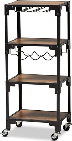 Wholesale Interiors Bar Units & Wine Cabinets - Victor Industrial Rustic Walnut Finished Wood and Black Metal 4-Tier Mobile Wine Cart