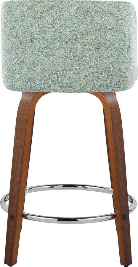 Lumisource Barstools - Toriano 24" Fixed Height Counter Stool In Walnut & Light Green (Set of 2)