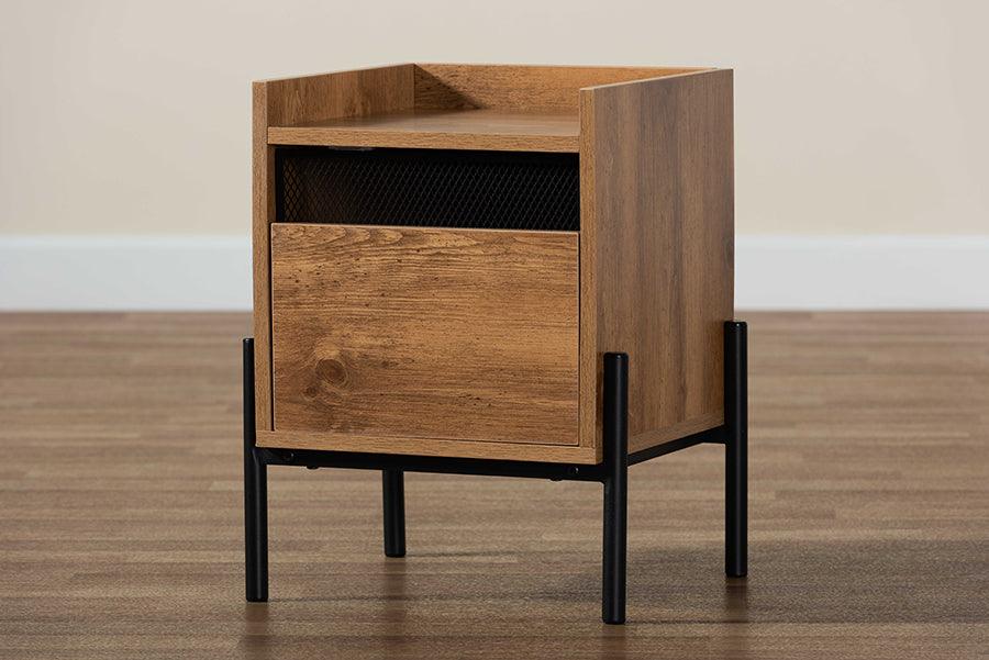 Wholesale Interiors Side & End Tables - Tasman Modern and Contemporary Natural Brown Finished Wood and Black Metal End Table