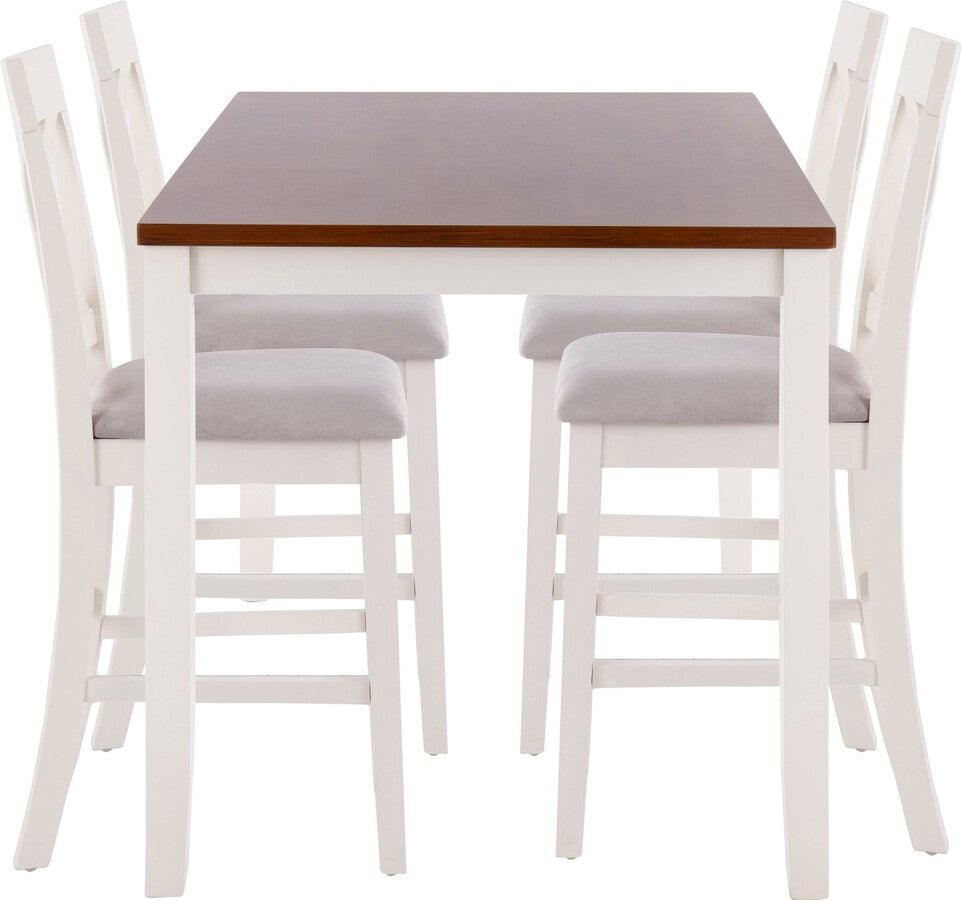 Lumisource Dining Sets - Harper 5-Piece Contemporary Counter Set in White and Brown Wood with Grey Fabric