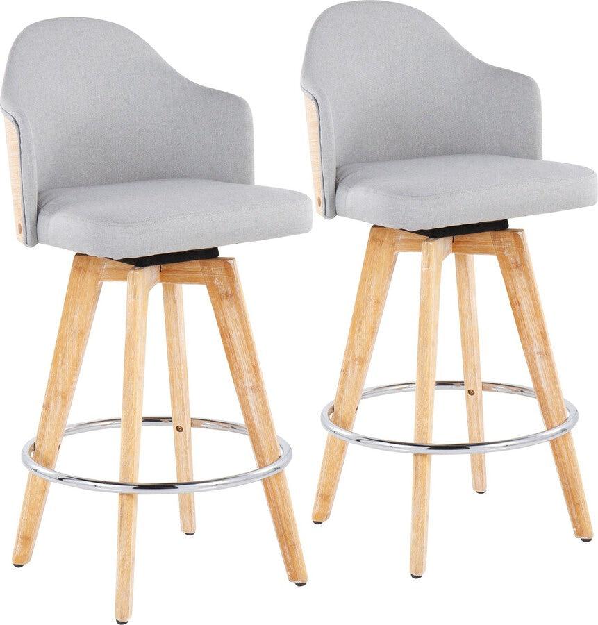 Lumisource Barstools - Ahoy Counter Stool With Bamboo Legs & Round Chrome Metal Footrest With Light Grey (Set of 2)