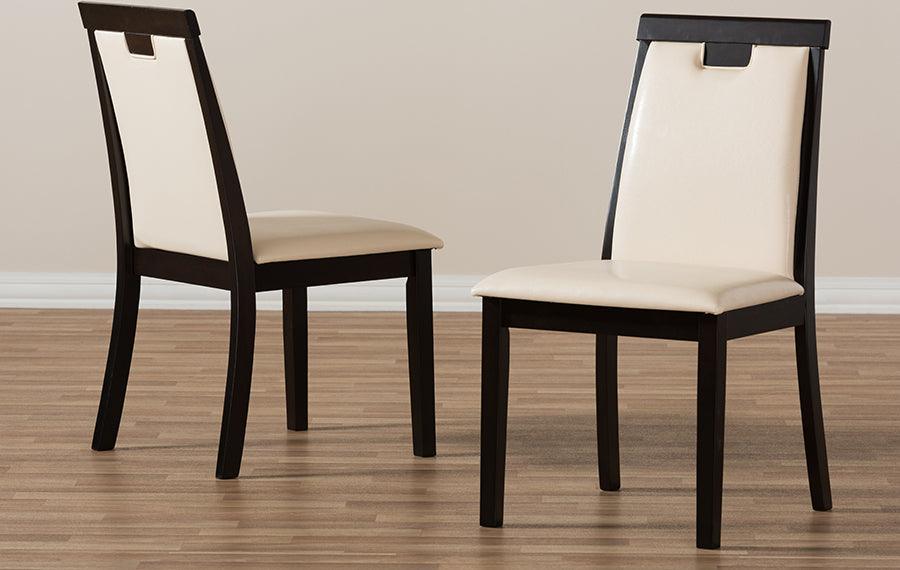 Wholesale Interiors Dining Chairs - Evelyn Modern and Beige Faux Leather Upholstered and Dark Brown Finished Dining Chair (Set of 2)
