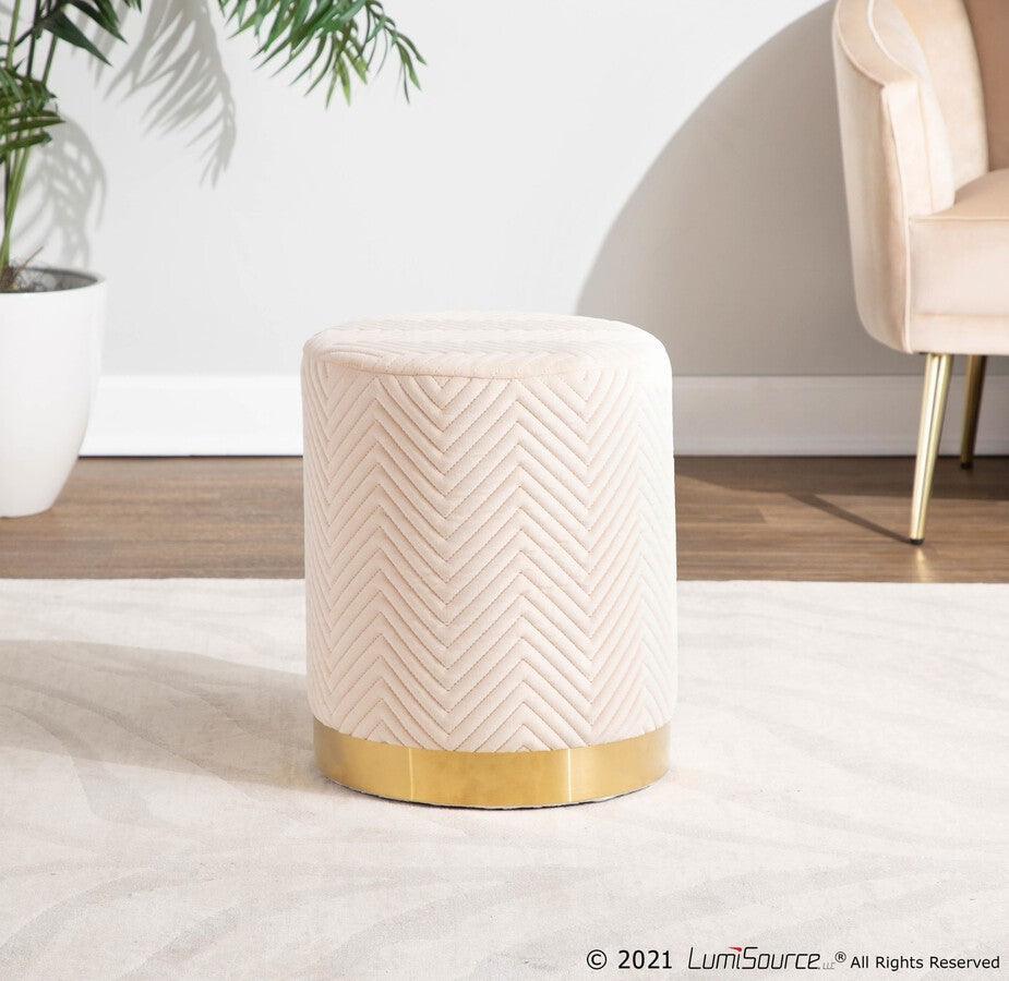Lumisource Ottomans & Stools - Marla Contemporary/Glam Chevron Ottoman in Gold Steel & Cream Velvet