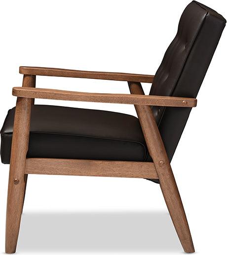 Wholesale Interiors Accent Chairs - Sorrento Mid-Century Retro Modern Brown Faux Leather Upholstered Wooden Lounge Chair