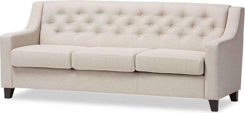 Wholesale Interiors Sofas & Couches - Arcadia Light Beige Fabric Upholstered Button-Tufted Living Room 3-Seater Sofa