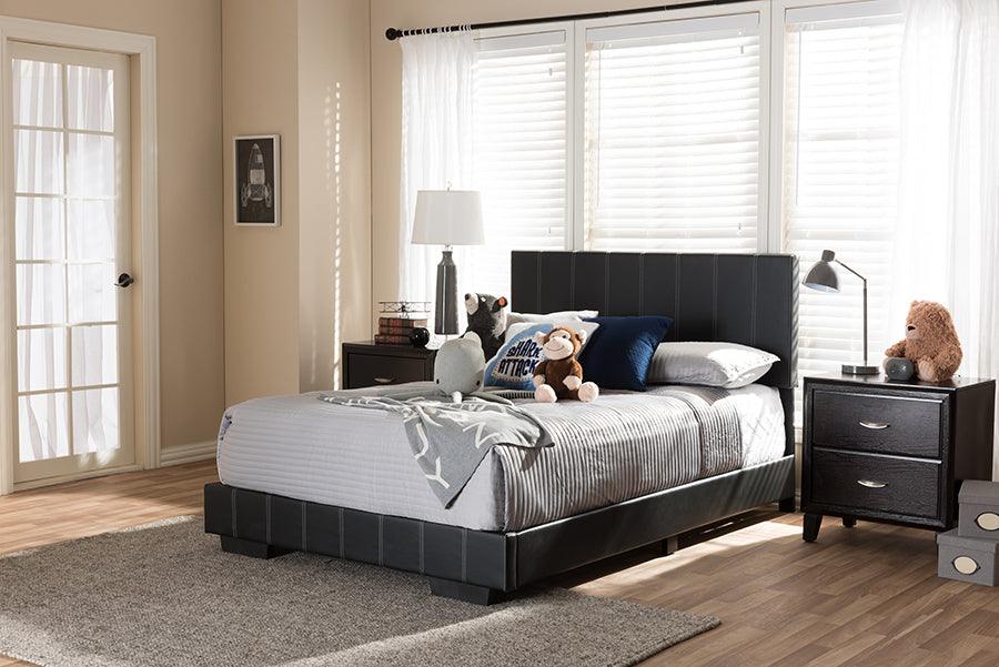 Wholesale Interiors Beds - Atlas Modern And Contemporary Black Faux Leather Full Size Platform Bed