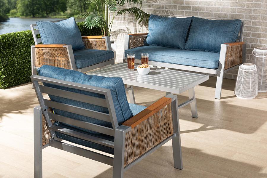 Wholesale Interiors Outdoor Conversation Sets - Nicholson 4 Piece Patio Loungers Set Blue, Gray & Brown