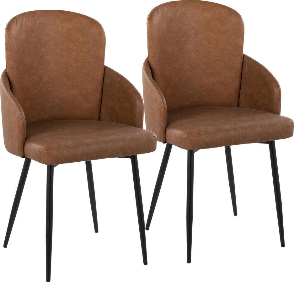 Lumisource Dining Chairs - Dahlia Contemporary Dining Chair In Black Metal & Camel Faux Leather With Chrome Accent (Set of 2)