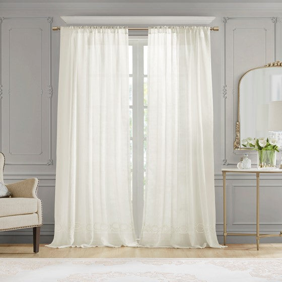 Olliix.com Curtains - Embroidery Curtain Panel (Single) White