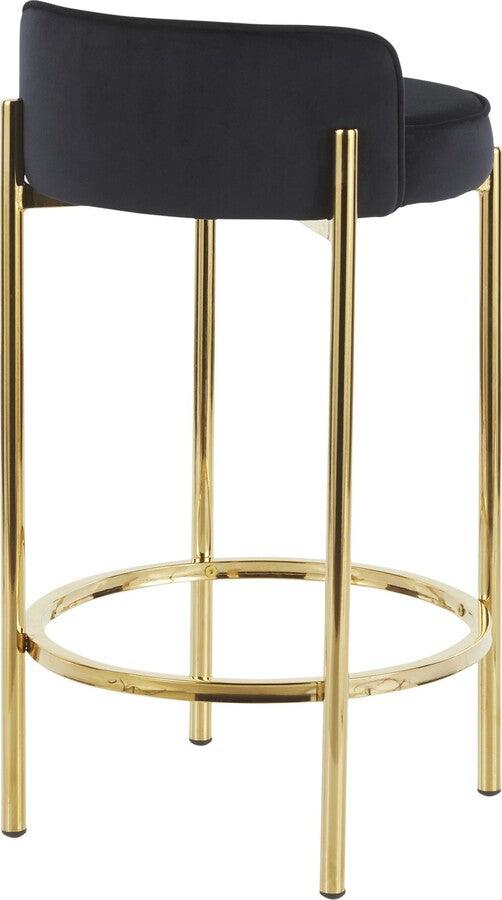 Lumisource Barstools - Chloe Counter Stool In Gold Metal & Black Faux Leather (Set of 2)