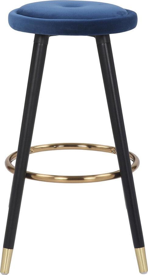 Lumisource Barstools - Cavalier Glam Counter Stool in Black Wood & Blue Velvet with Gold Accent - Set of 2