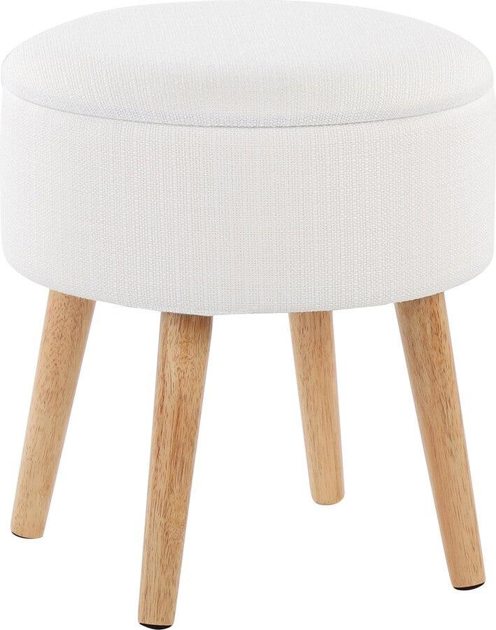 Lumisource Ottomans & Stools - Tray Contemporary Storage Ottoman With Matching Stool In Cream Fabric & Natural Wood Legs