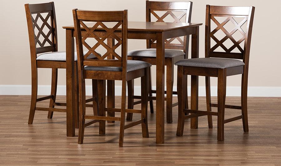 Wholesale Interiors Dining Sets - Alora Grey Fabric Upholstered Walnut Brown Finished 5-Piece Wood Pub Set