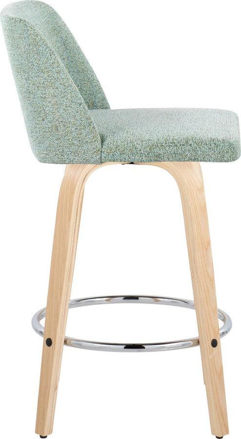 Lumisource Barstools - Toriano 26" Fixed Height Counter Stool With Swivel In Natural Wood & Light Green (Set of 2)