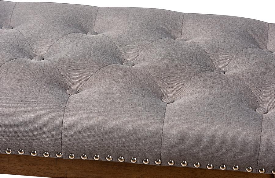 Wholesale Interiors Benches - Ainsley Contemporary Grey Fabric Upholstered Walnut Finished Solid Rubberwood Bench