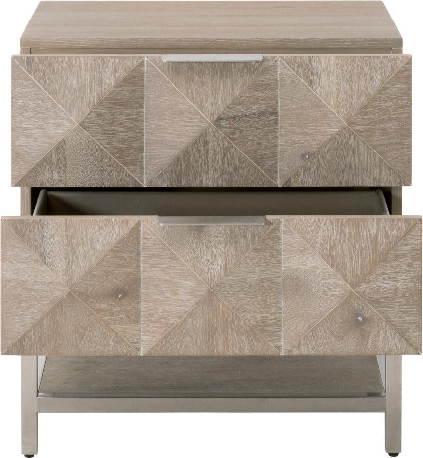 Essentials For Living Nightstands & Side Tables - Atlas 2-Drawer Nightstand Natural Gray Acacia, Brushed Stainless Steel