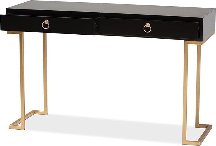 Wholesale Interiors Consoles - Beagan Modern and Contemporary Black Finished Wood and Gold Metal 2-Drawer Console Table
