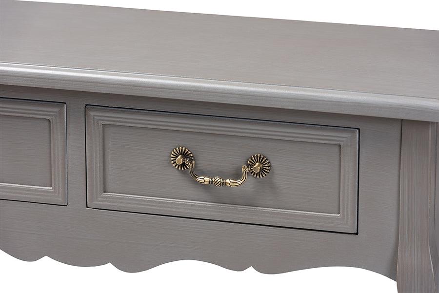 Wholesale Interiors Consoles - Capucine Antique French Country Cottage Gray Finished Wood 2-Drawer Console Table